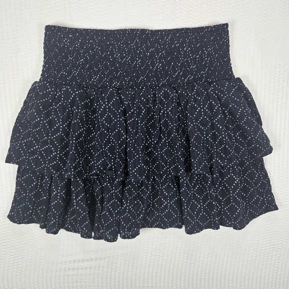Universal Thread Smocked Waist Tiered Mini Skirt Navy Blue Boho Cotton Size M - Picture 2 of 9